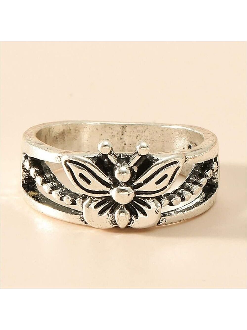 Silvery Butterfly Ring Size 7